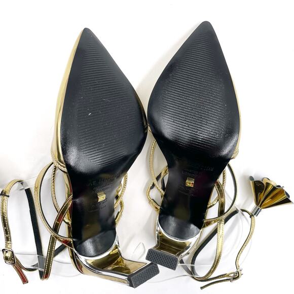 Kat‎ Maconie Louise Gold Heels Ankle Wrap Pumps Metallic Pointed Toe Sz 5 US - Picture 10 of 11